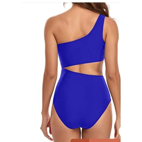 Womens Small One Shoulder Monokini Cutout Swimsuit One Piece Royal Blue Sexy - Picture 2 of 11
